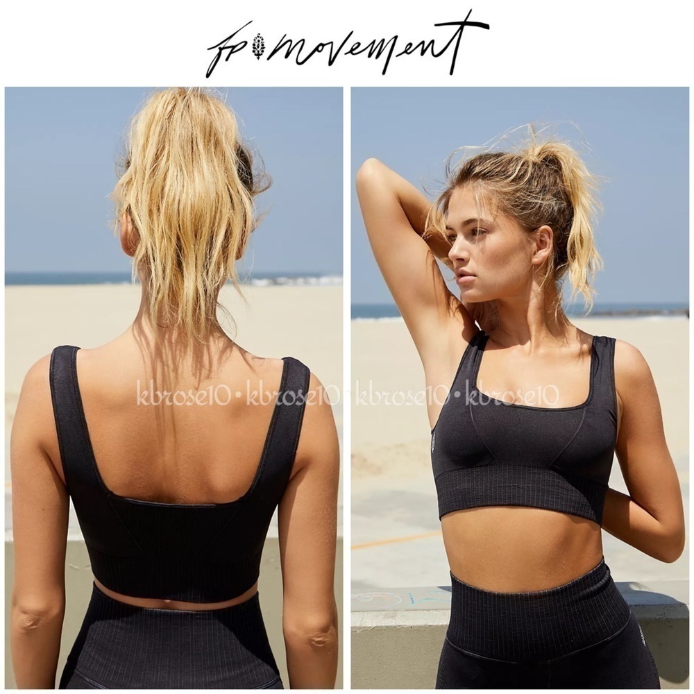 Free People Black Ribbed Longline Sports Bra